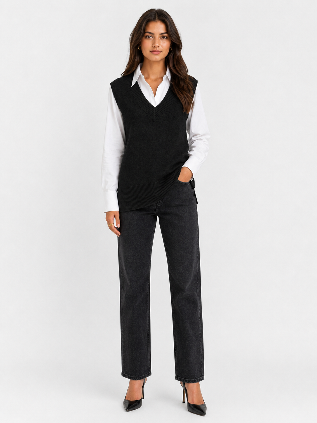 Maria Boucle Knit Vest - Black