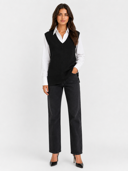 Maria Boucle Knit Vest - Black