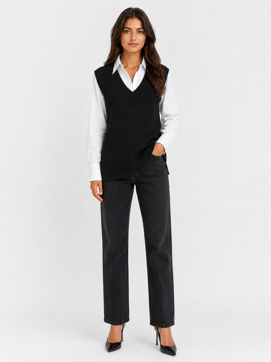 Maria Boucle Knit Vest - Black