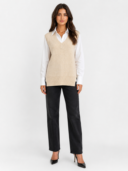 Maria Boucle Knit Vest - Natural