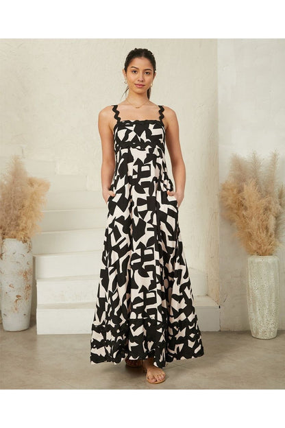Marnie Maxi Dress - Black/Beige Print