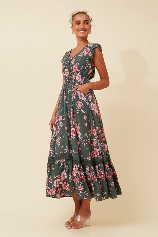 Melanie Maxi Dress - Green Ash Print