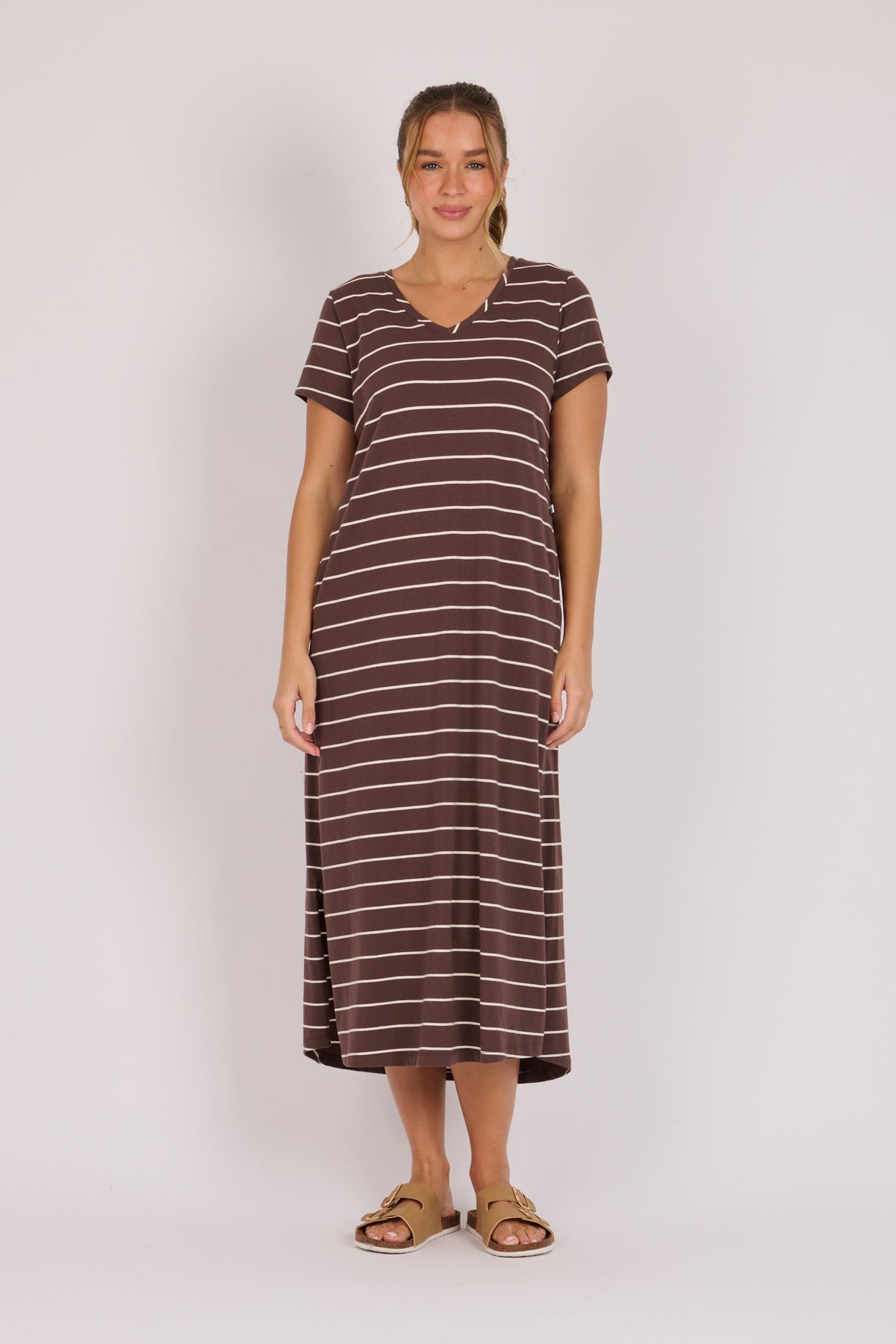 Midi Tee Dress - Chocolate Stripe