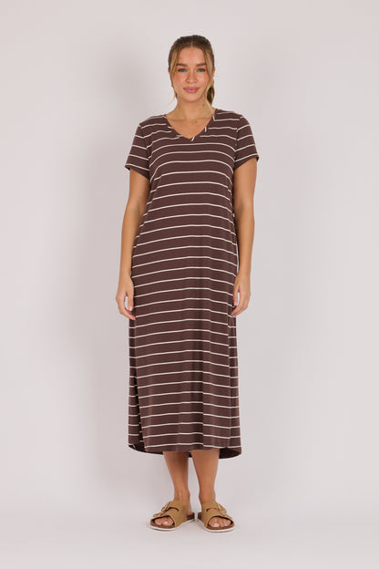 Midi Tee Dress - Chocolate Stripe
