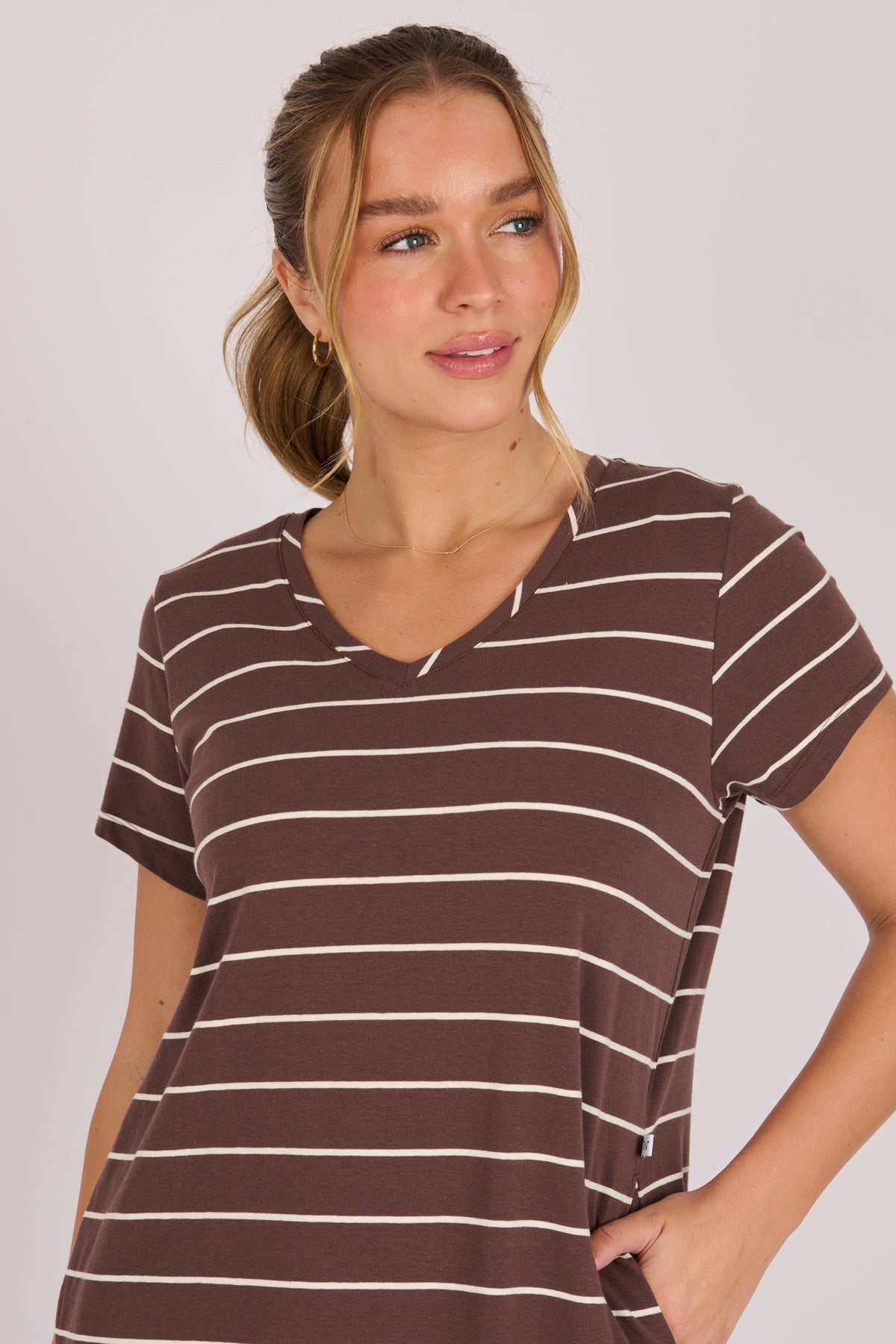 Midi Tee Dress - Chocolate Stripe