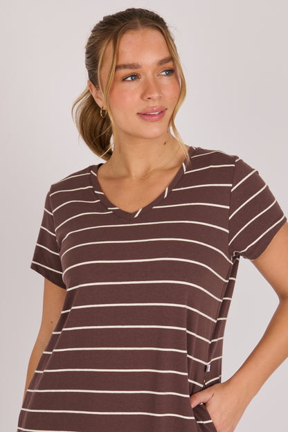 Midi Tee Dress - Chocolate Stripe