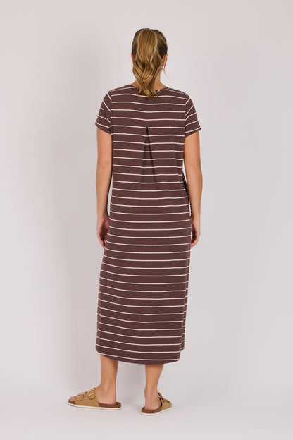 Midi Tee Dress - Chocolate Stripe