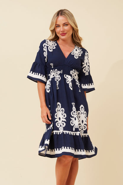 Mona Dress - Navy Print