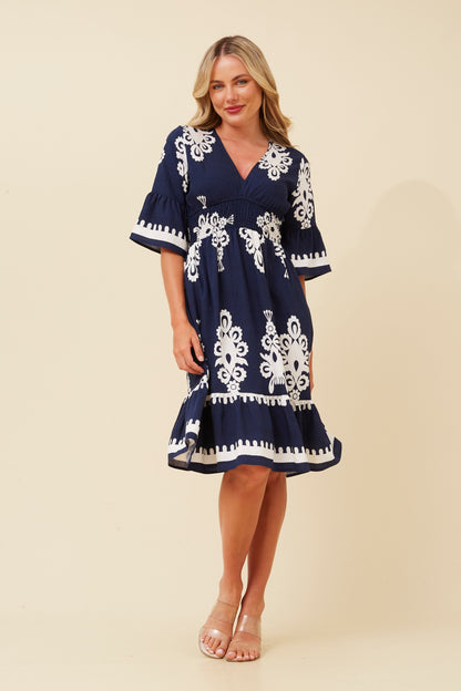 Mona Dress - Navy Print