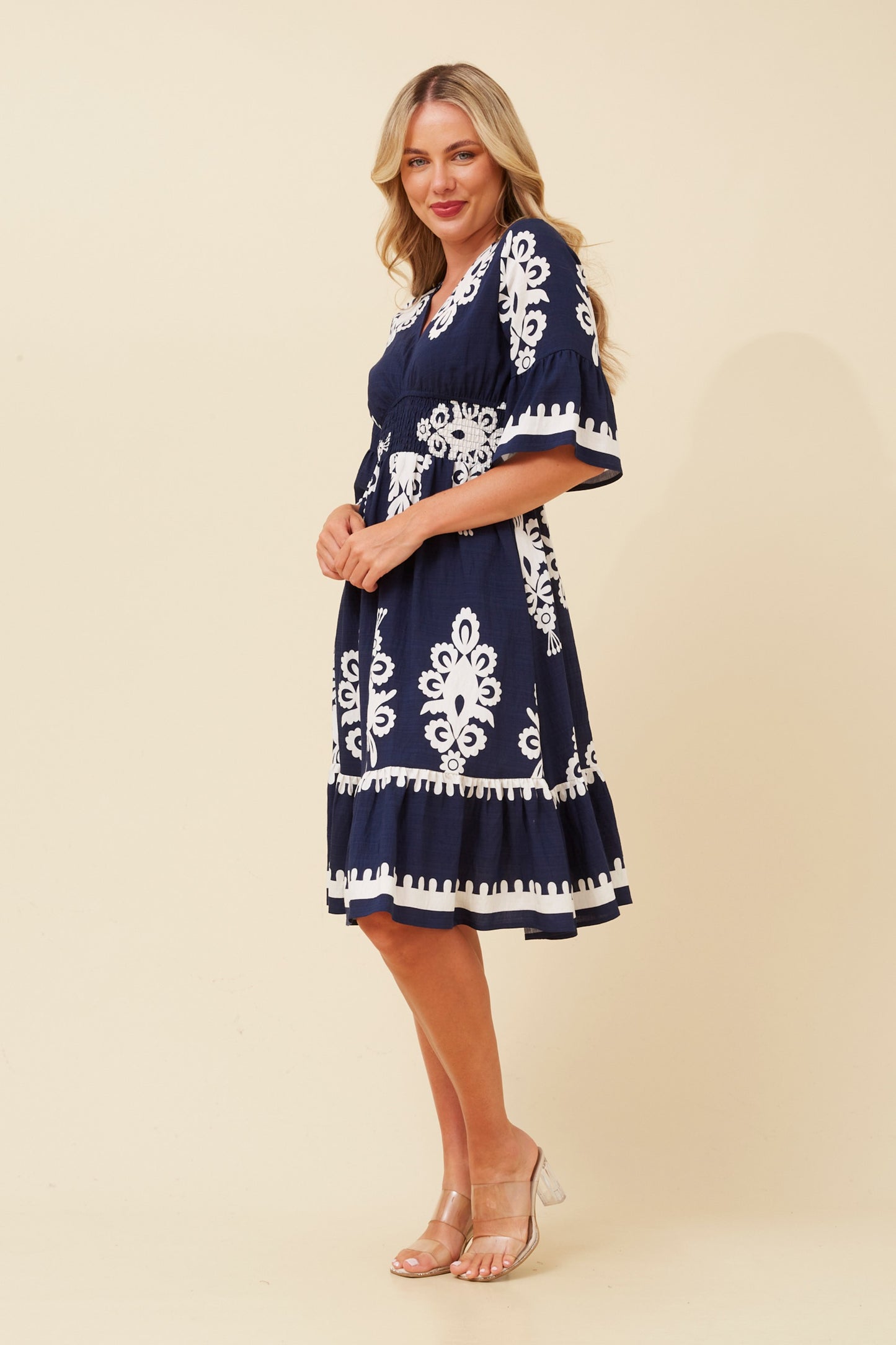 Mona Dress - Navy Print