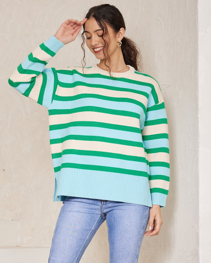 Monty Stripe Knit Jumper - Blue/Green