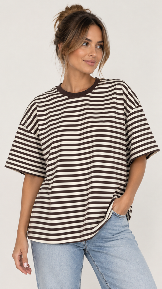 Noah Tee - Beige/Chocolate