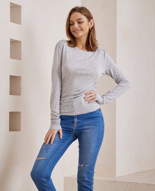 Pepa Long Sleeve Top - Light Grey