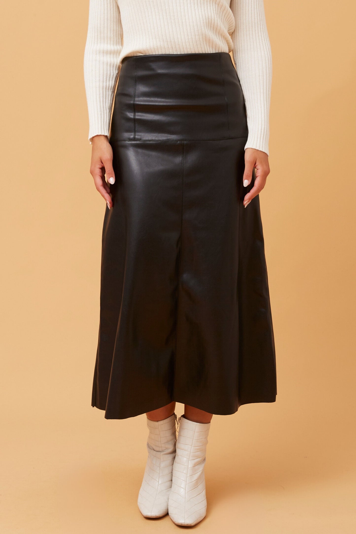 Sophie Faux Leather Midi Skirt - Black