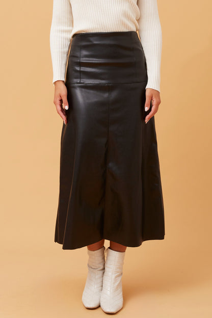 Sophie Faux Leather Midi Skirt - Black