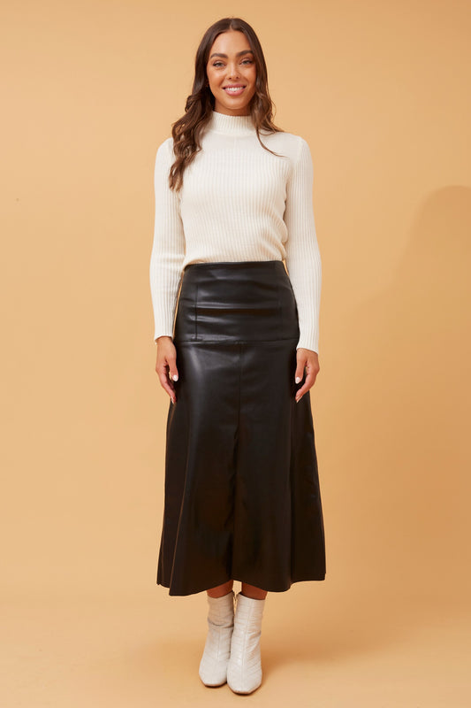 Sophie Faux Leather Midi Skirt - Black