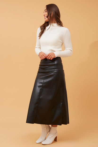 Sophie Faux Leather Midi Skirt - Black