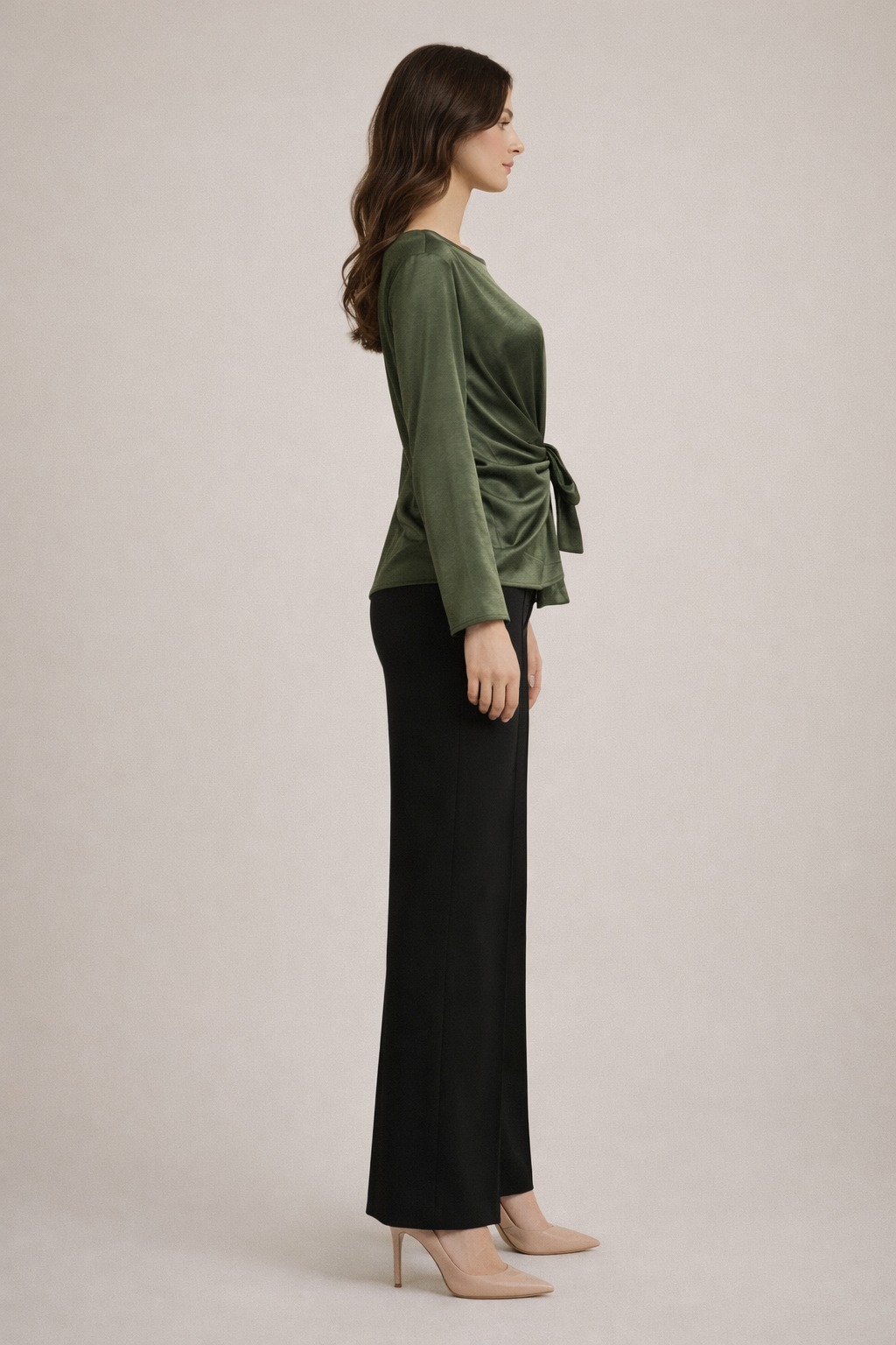Sabrina Satin Top - Olive