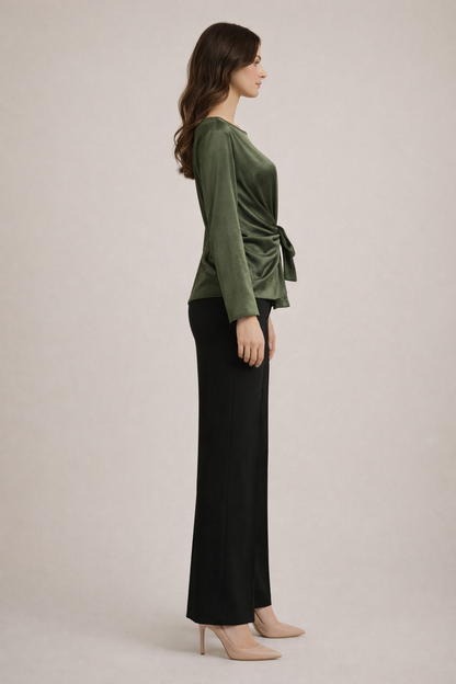 Sabrina Satin Top - Olive