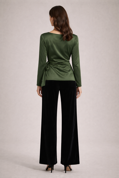 Sabrina Satin Top - Olive