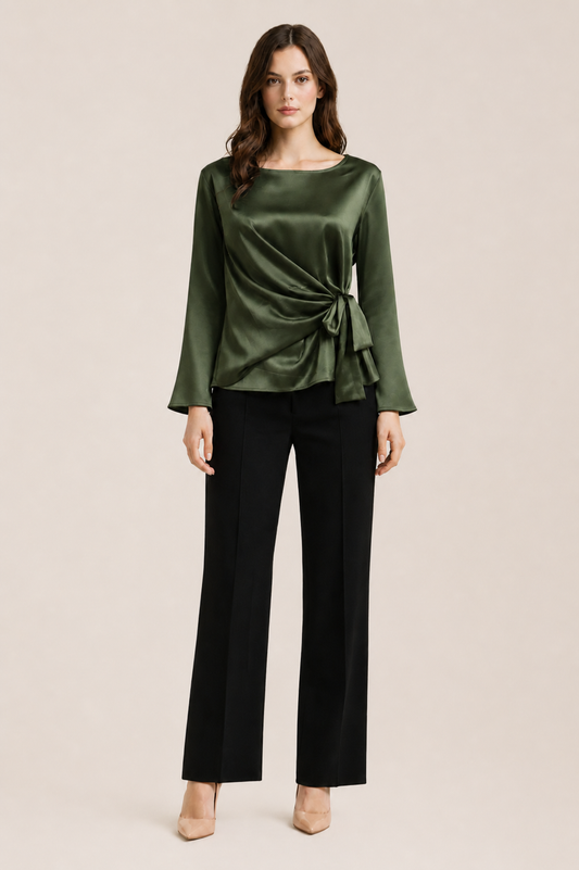 Sabrina Satin Top - Olive