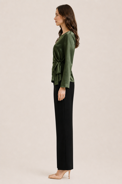 Sabrina Satin Top - Olive