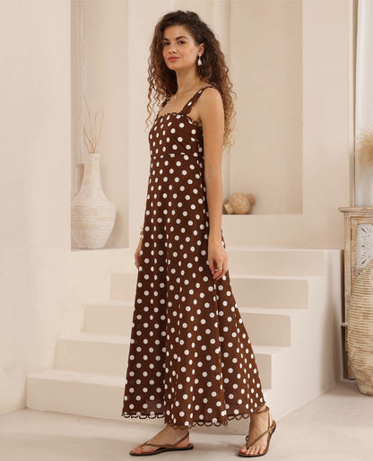 Sadie Maxi Dress - Brown Polka Dot