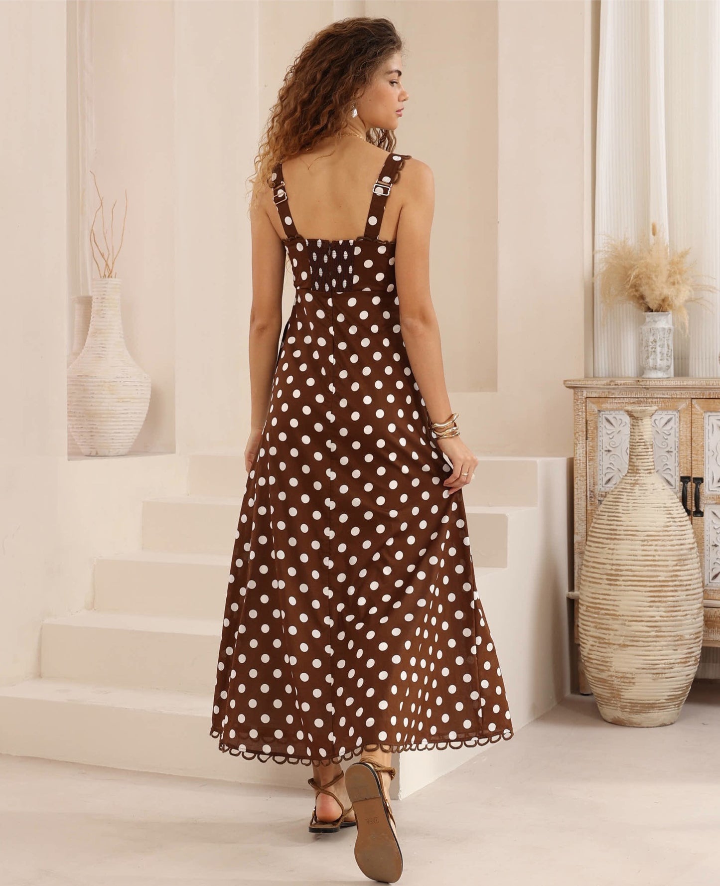 Sadie Maxi Dress - Brown Polka Dot