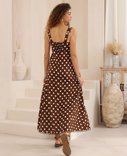 Sadie Maxi Dress - Brown Polka Dot