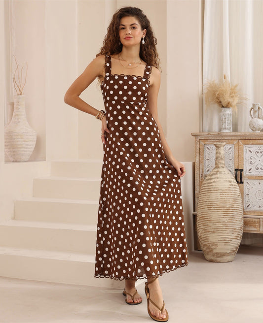 Sadie Maxi Dress - Brown Polka Dot