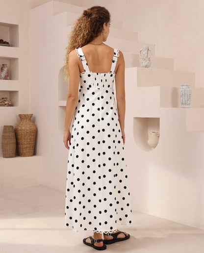 Sadie Maxi Dress - White Polka Dot