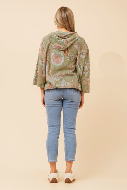 Santi Hooded Jacket - Khaki/Blue