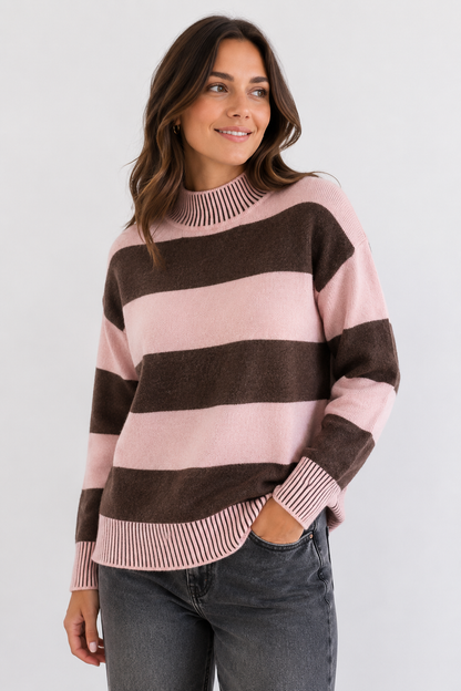 Saskia Stripe Jumper - Chocolate/Pink