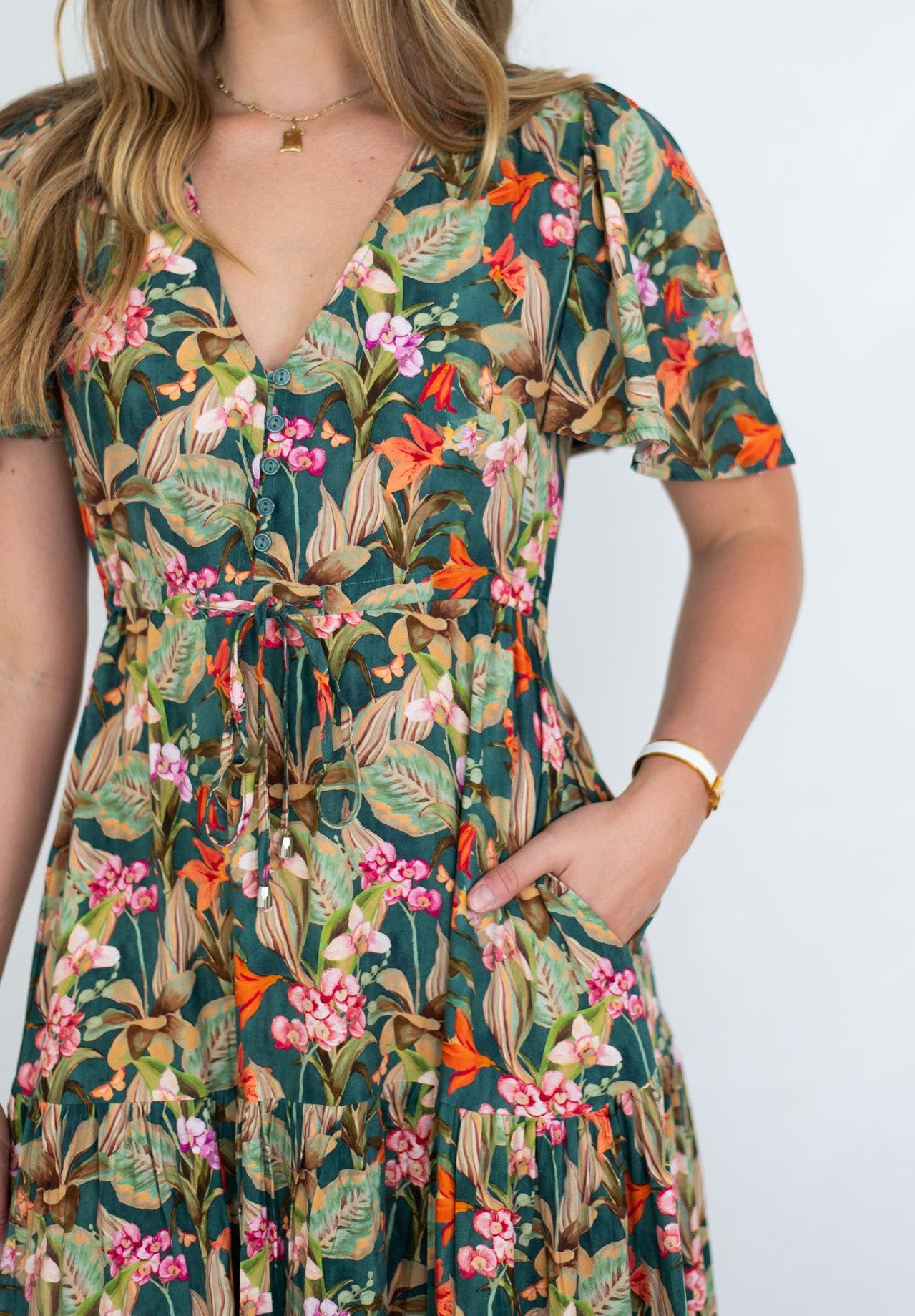 Selma Maxi Dress - Green Tropical Print