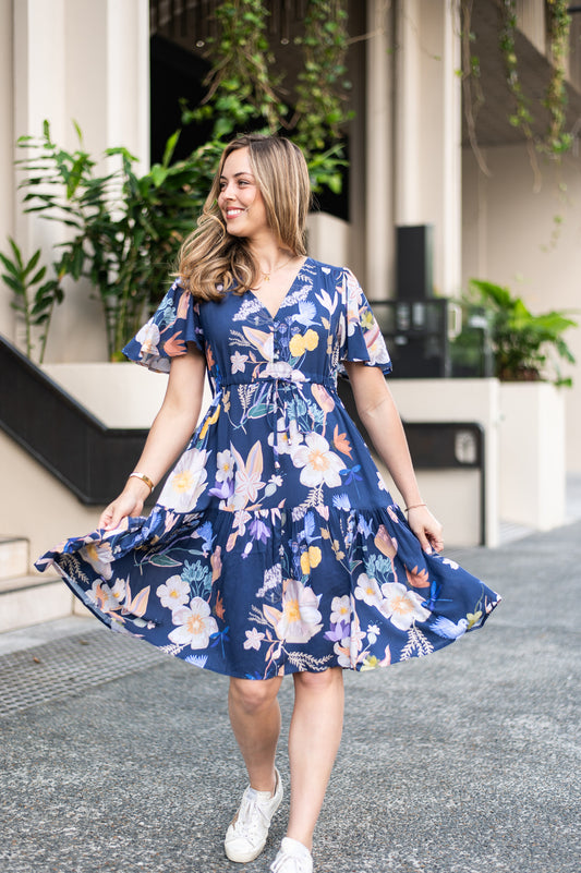 Selma Midi Dress - Navy Enchanted Forest