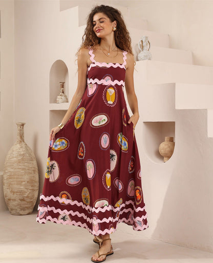 Sicilian Sun Dress - Wine Print
