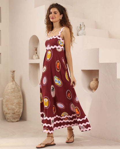 Sicilian Sun Dress - Wine Print