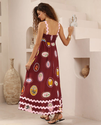Sicilian Sun Dress - Wine Print