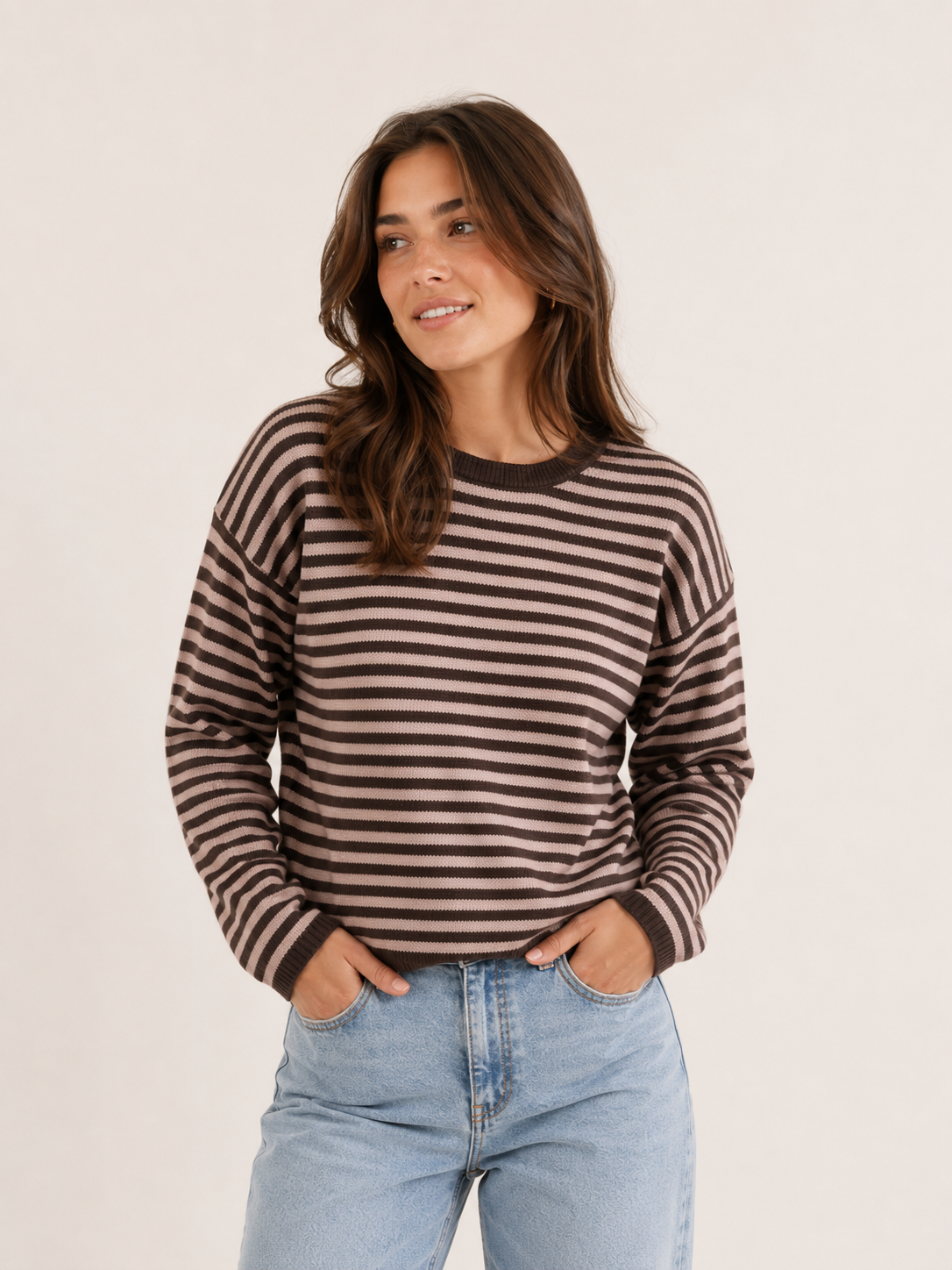 Stacey Crop Knit Jumper - Chocolate/Blush