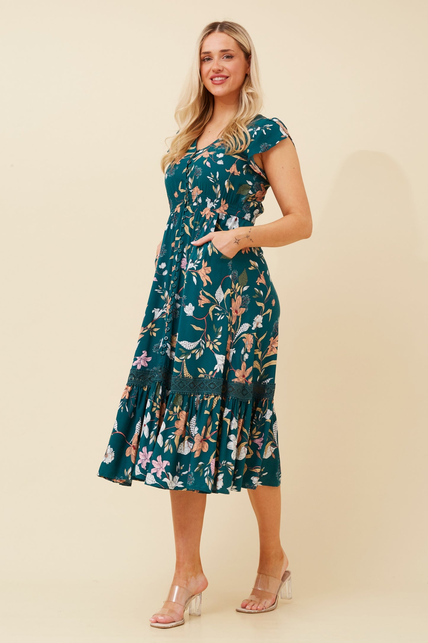 Stacey Midi Dress - Multi Green