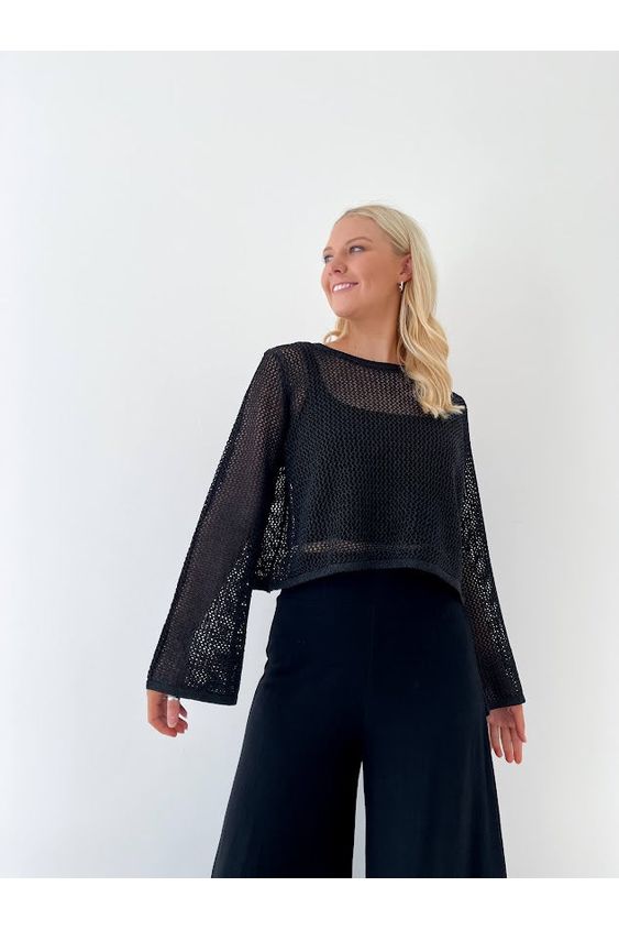 Stella Metallic Crop Jumper - Black