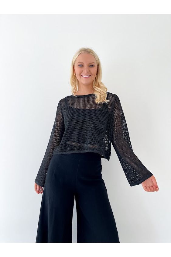 Stella Metallic Crop Jumper - Black