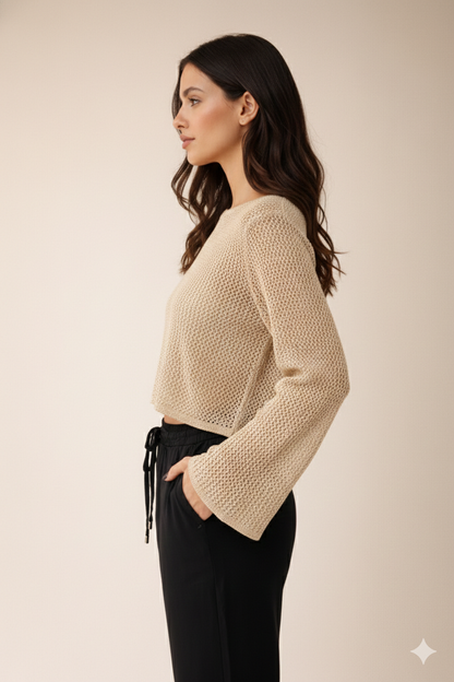 Stella Metallic Crop Jumper - Gold