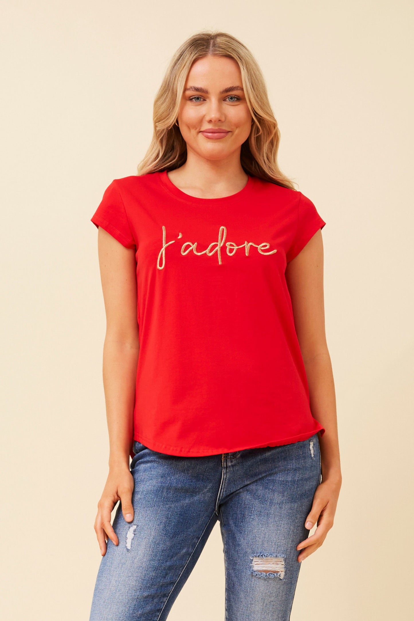 Jadore Cap Sleeve Tee - Cherry