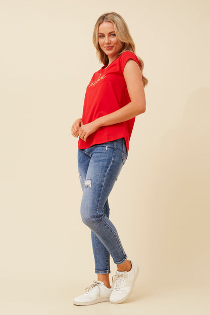 Jadore Cap Sleeve Tee - Cherry