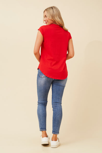 Jadore Cap Sleeve Tee - Cherry