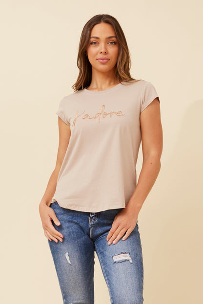 Jadore Cap Sleeve Tee - Clay