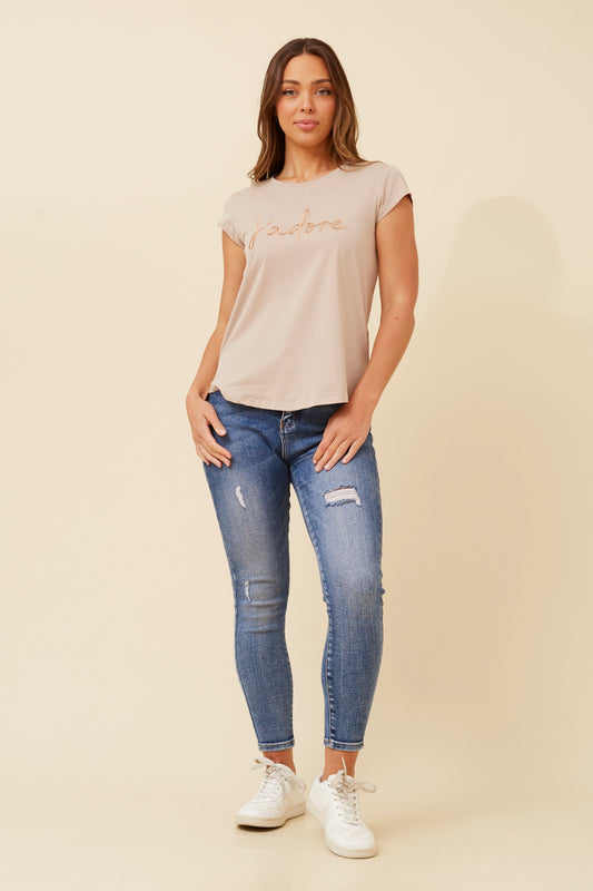 Jadore Cap Sleeve Tee - Clay