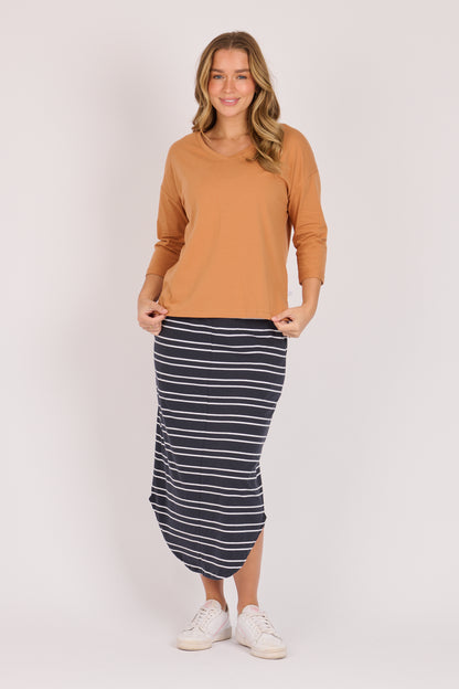 V Neck 3/4 Cuff Sleeve Top - Light Brown