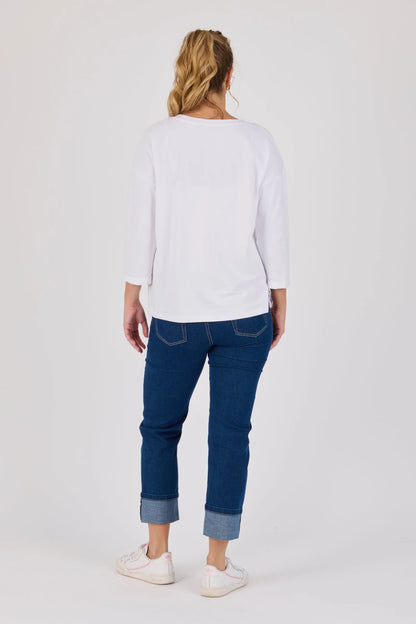 V Neck 3/4 Cuff Sleeve Top - White